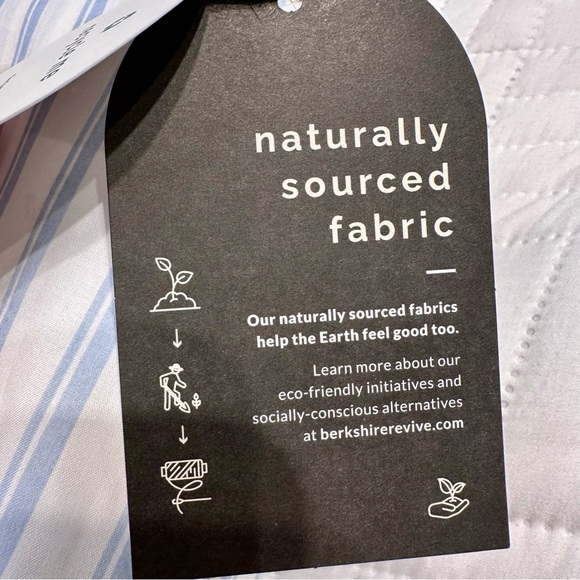 Organic Cotton Berkshire Sheet Set King Blue Elmwood Ticking Stripe Eco Friendly - Picture 7 of 7